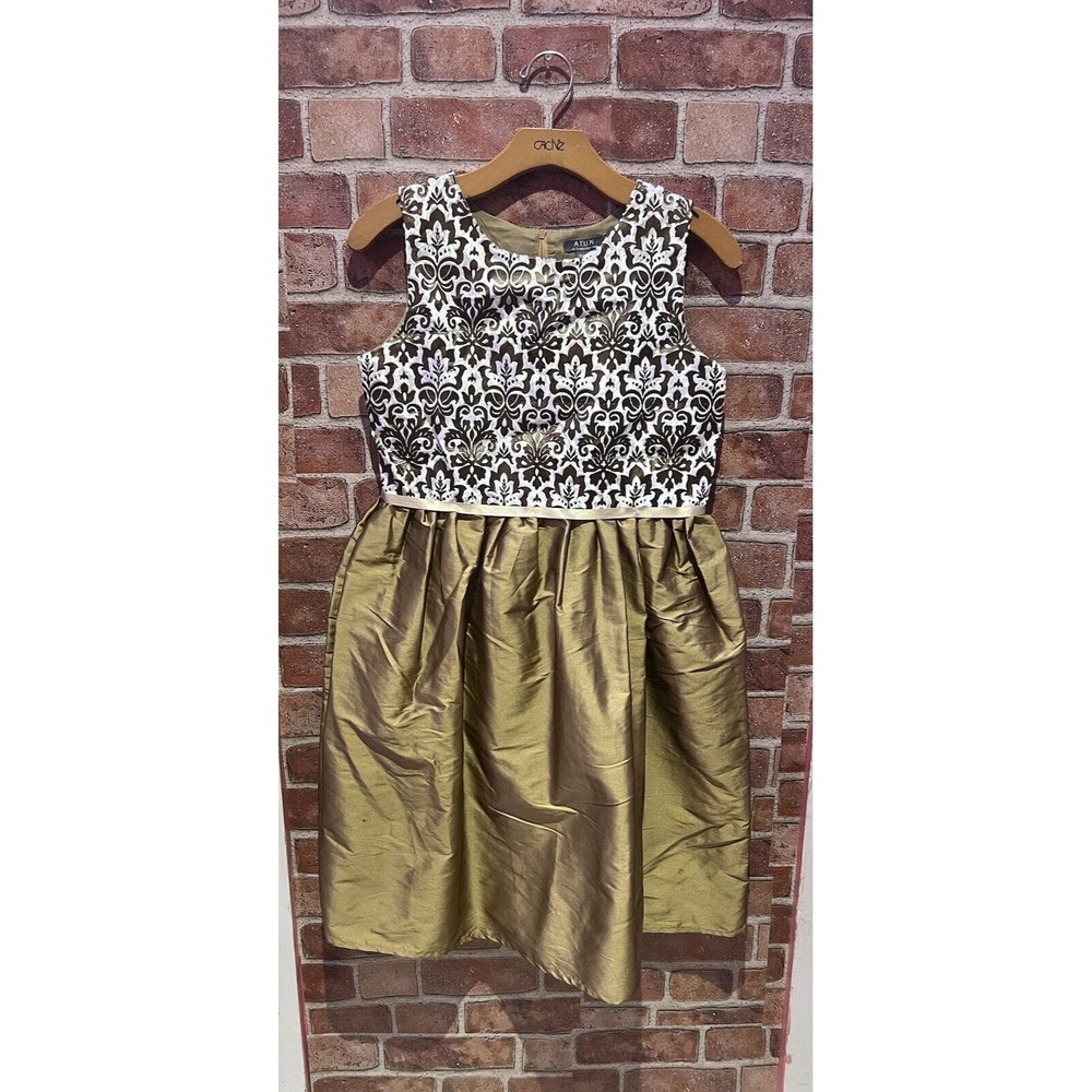ATUN AllThingsUberNice Teens 13/14‎ Sleeveless GoldenBeige Floral Ribboned Dress